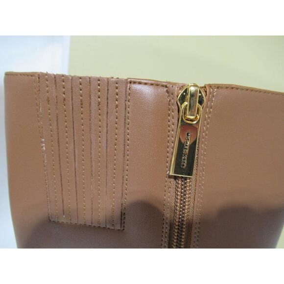 Michael Kors Rory Knee High Riding Boots MK Logo Embossed Strap Luggage Size 7 - Picture 5 of 12